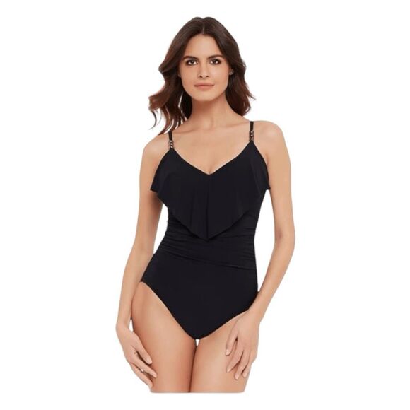MagicSuit Isabel Tummy Control Ruffle Front One Piece Swimsuit Black Soft Cup Sw - Picture 1 of 14